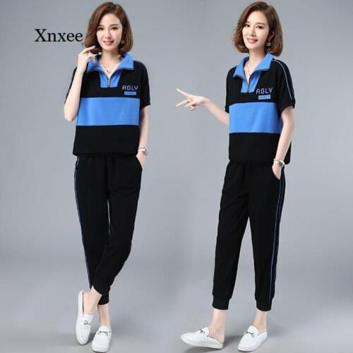 Patchwork Zipper Stand Collar Hoodie Trousers Sportswear Sports Women Summer Fashion Loose Casual Leggings Two-Piece Suit Outfit