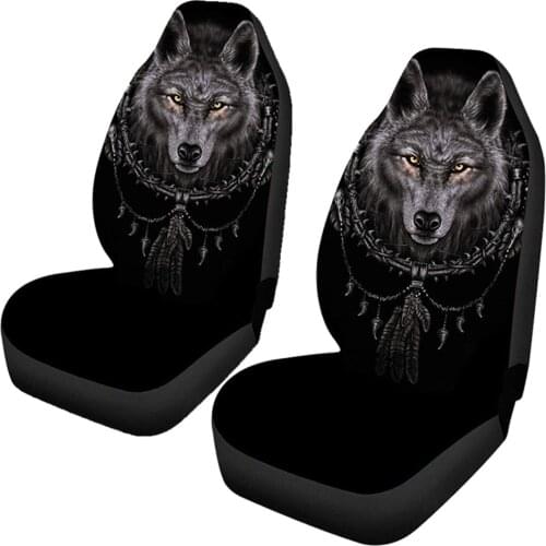 Black Dirty Proof Car Seat Covers Bohemian Wolf Print Saddle Blanket Cover for Front Seats 2piece Set Easy Install For Ford Focu
