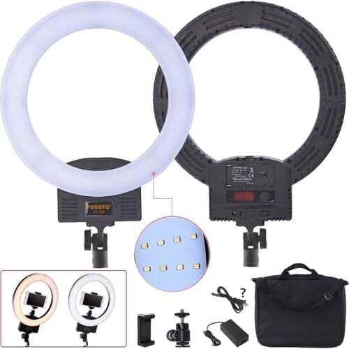 Fusitu FT-12B Bi-color Selfie Ring Lamp 3200-5600K 240 Led Photographic light with 3 Hot Shoe Ring Light For Camera Phone Video