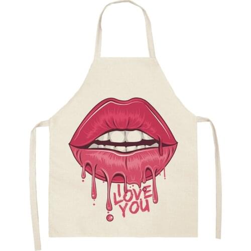 Red Lips Retro Printed Cleaning Art Aprons Home Cooking Kitchen Apron Cook Wear Cotton Linen Adult Bibs korean kitchen supplies