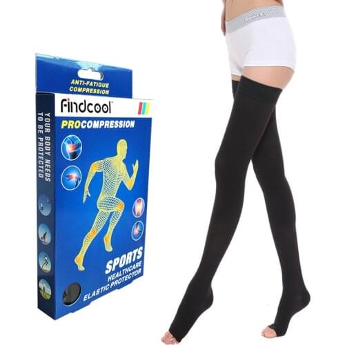 Findcool 15-21mmHg Compression Yoga Thigh High Open Toe Compression Women Stockings for Varicose Veins