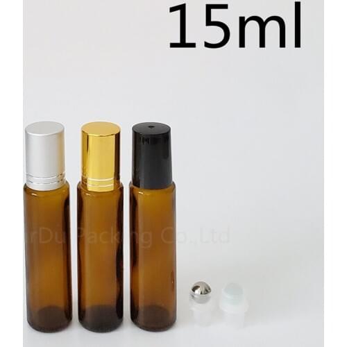 500pcs/lot 15ml amber roll on perfume bottle, 15CC amber essential oil rollon bottle, small glass roller container