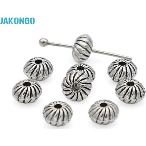 JAKONGO Antique Silver Plated Spacer Beads Loose Beads for Making Bracelet Jewelry Accessories DIY Handmade Craft 6x4mm 40pcs