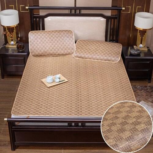 Summer Mat Kit Rattan Mat Grid Fitted Sheet Set Coffee Cool Mat Geometric Bed Cover Sleeping Flax Mat Mattress Cover Bedspread