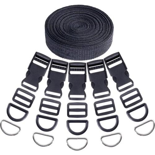 DIY Making Bag Kit, Including Flat Side Release Buckles and Tri-Glide Slides Nylon Webbing Straps for Making Luggage Strap