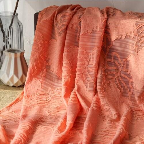 New Leaf Jacquard Cut Flower Chiffon Fabric Striped Fringe Fabric For Womens Dress，By The Meter