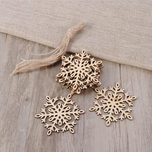 New Year 10pcs Christmas Hanging Ornaments Decoration Wooden Embellishments 8 X 8cm Hexagon Snowflake New Year