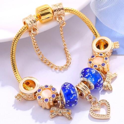 BAOPON Authentic European Style Gold Color Heart Charms Bracelets For Women DIY Brand Bracelets For Lover Gift Dropshipping