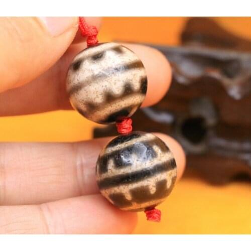 A Pair of Magic Tibetan Old Agate Lightening Vein Round dZi Bead Amulet 20MM AJK LKbrother Talisman Treasure