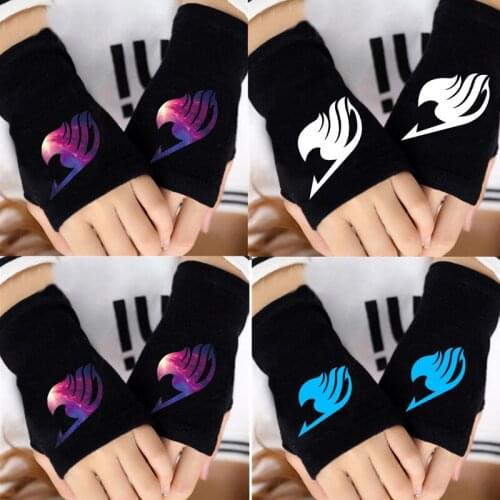 Anime Fairy Tail Gloves Cosplay Accessories Winter Cosplay Props Elastic Thicken Fingerless Steampunk Black Gloves Unisex