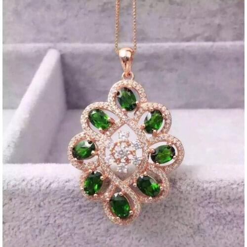 Natural green diopside pendant S925 silver Natural gemstone Pendant Necklace trendy Luxury round string women party fine jewelry