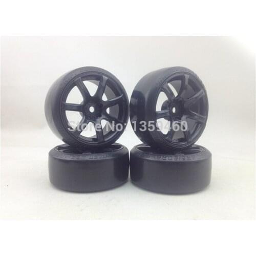 Pre-Glued New 4pcs RC Carpet Drift Tires Tyre Wheel Rim 1/10 Drift Tire W7S3 (Material Black) 3mm offset Drifting For Carpet