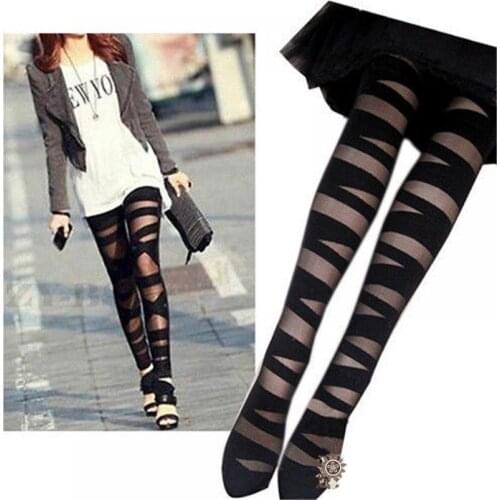 Sexy Black Female Fishnet Tights Women Stockings Hot sale Women Fashion Sexy Black Stripes Pattern Stockings Tights Pantyhoses