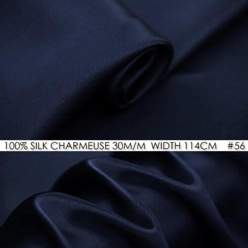 SILK CHARMEUSE SATIN Fabric 114cm width 30momme/100% Pure Silk fabric to sew Wedding dress/vestidos/Swimsuit cover-NO56Dark Blue
