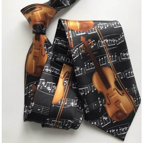 Unique Men Music Necktie Musical Theme Party Neck Ties Cello with Music Notes