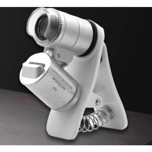 60X Universal Clip-on LED Cell Phone Microscope Mini 60x Handheld Microscope Loupe Currency Detecting with LED and UV Light