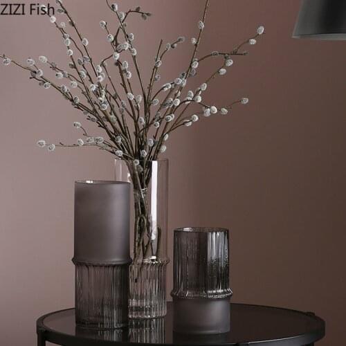 Vases for Flowers Desktop Decor Frosted Glass Vase Transparent Hydroponic Container Flower Insert Nordic Vintage Home Decoration