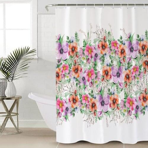Watercolor Morning Glory Plant Shower Curtain Bathroom Decorative Waterproof Polyester Fabric Curtain for Bathroom