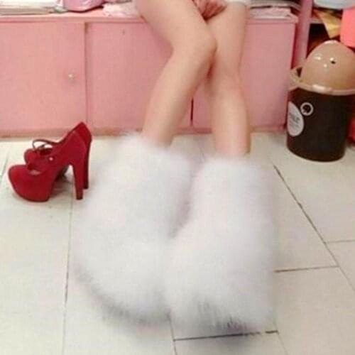 Ostrich Feather Fur Snow Boots Women Winter Warm Furry Boots Mid Calf 2020 Female Luxury Ostrich Fur Winter Shoes