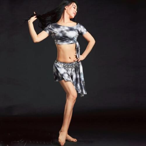 New 2019 Milk-yarn Belly Dance Costumes for Women Tops&Skirt printed Oriental Dancing Suits for Stage Performance Clothes
