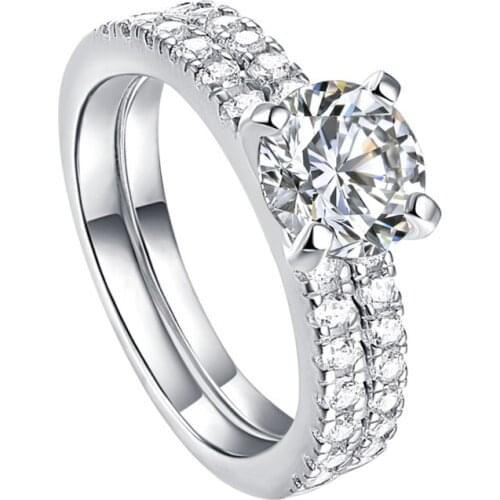 925 Sterling Silver Ring Set Ladies Wedding Engagement Jewelry 7MM Round Cut SONA Analog Diamond Is Very Shiny