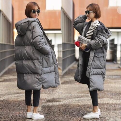 Winter New Fashion Oversize Solid Color Cotton Coat Women Korean Hooded Thick Loose Bread Parka Mid-length Coats Female JD1626