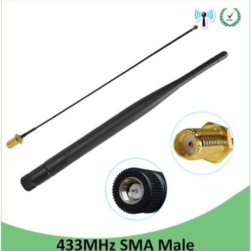 2pcs 433MHz Antenna 5dbi SMA Male Connector folding 433 mhz IOT antena waterproof directional antenne+RP-SMA/u.FL Pigtail Cable