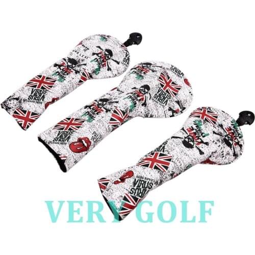 3pcs Golf Club Driver Fairway Wood #3 #5 Head Cover UK flag and Skull Driver FW Headcover With No Tag 3 5 7 x