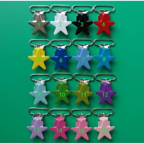 50pcs 1'' Enamel Metal Pacifier Suspender Clips,Star Shape Pacifier Dummy Clips,LEAD Free,Plastic Teeth Inserts,Mix 16 Colors