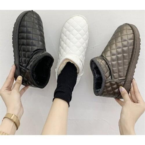 PU Leather Ankle Snow Boots 2019 Fashion Plush Female Winter Warm Shoes Snowboots Flats comfortable Slip-On Casual female shoes