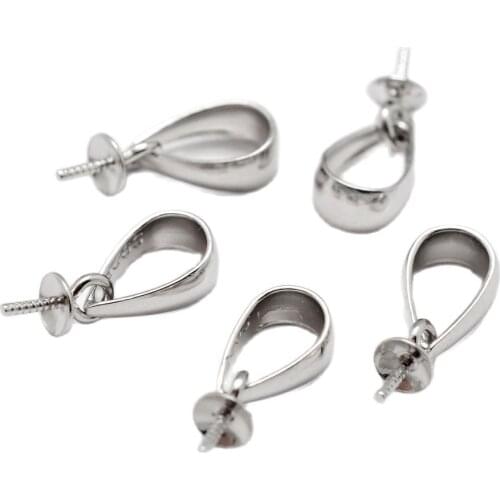1Pc Platinum Color Sterling Silver Cup Pearl Bail Pin Pendants For Half Drilled Beads Jewelry Making Findings 6x3mm Pin 0.7mm