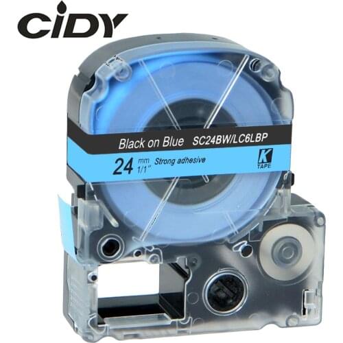 CIDY 24mm Black on Blue SC24BW/LC-6LBP9 LC-6LBP LC 6LBP LC6LBP compatible label tapes for kingjim printers for LW300 LW400 SR150