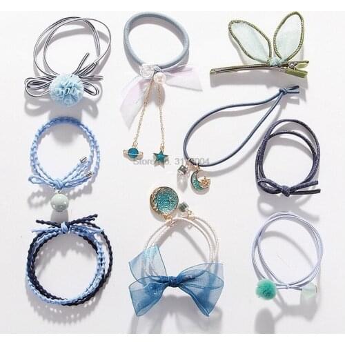 DHL 50set 9pcs/Set Girls Cute Starry Sky Rubbr Bands Ponytail Holder Elastic Hair Bands Scrunchie Headwear