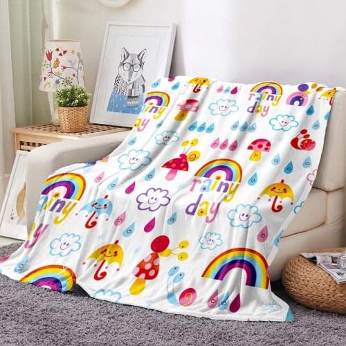 Raindrop Clouds Mushroom Rainbow Flannel Blanket 3D Print Cartoon For Kids Adults Fleece Blanket Nap Office Home Throw Blanket