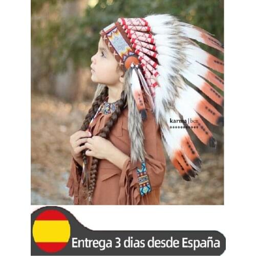 Indian headdress Handmade for children (3 to 5 years old) 54 cm / 21,25 head circumference made with real white rooster and swan