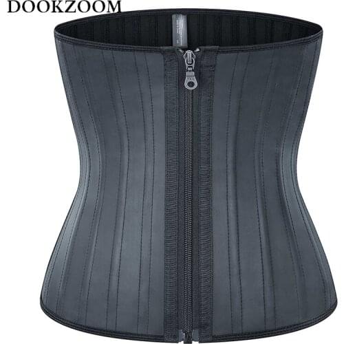 Women Waist Trainer Weight Loss Latex 25 Steel Boned Slim Shapewear Corset Cincher Zipper Body Shaper Belly Tummy Control Belt