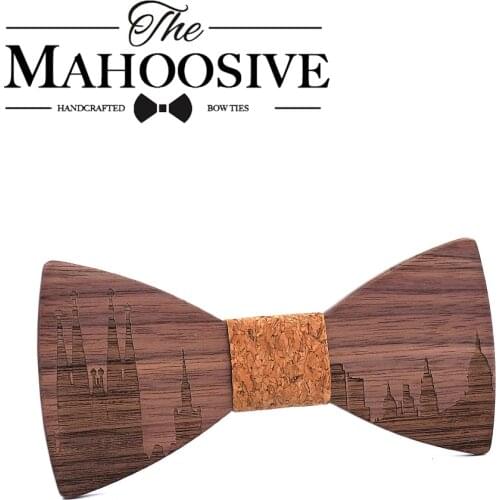Mahoosive Wood Bowtie for Mens Spain BARCELONA Wooden Bow Tie for Party Women Bowknots Gravatas Bamboo Neck Cravat