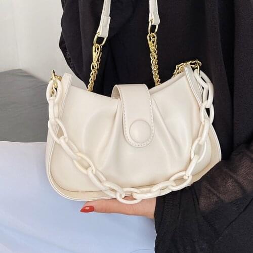 Small Chain Shoulder Bags for Women Pure Color Pleated Crossbody Bags Ladies Elegant Tote Handbags Simple Designer Messenger Bag