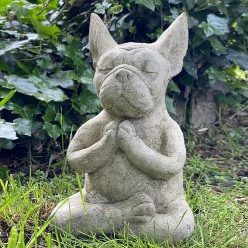 Meditation Bulldog Statue Resin Dog Sculpture Animal Yoga Buddha Miniatures Ornament For Home Decor Garden Decoration Jardin