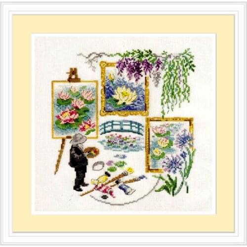 Home Decoration Cross Stitch Kit Precision Printing C1507 Water Lily And Painter Fishxx Handmade Sewing