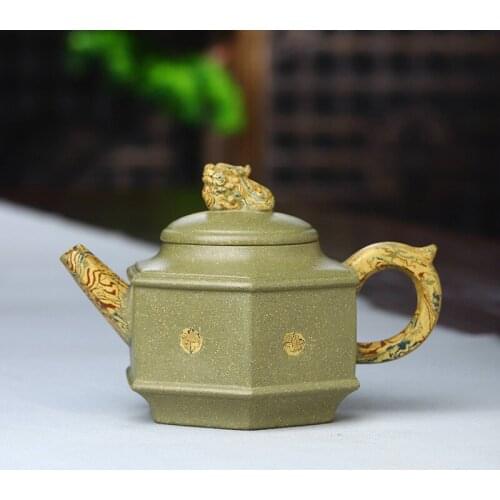 Innovative Teapot Yixing Original Ore Twisted Clay Six-Square Purple Sand Pot Handmade Teapots Chinese Exquisite Teaset