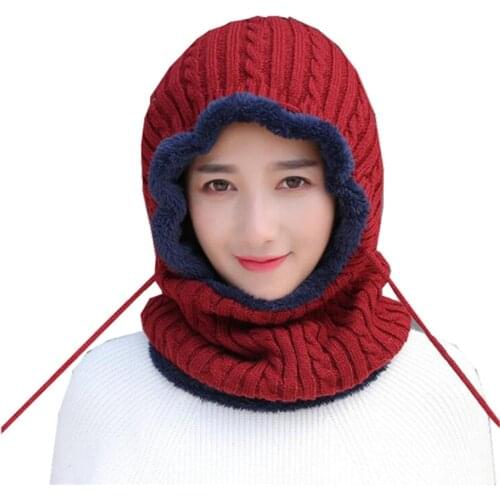 Autumn Winter Women Men Plus Velvet Knitted Hooded Hat Scarf Set Female Crochet Beanies Hat Men Thick Warm Cap Scarves
