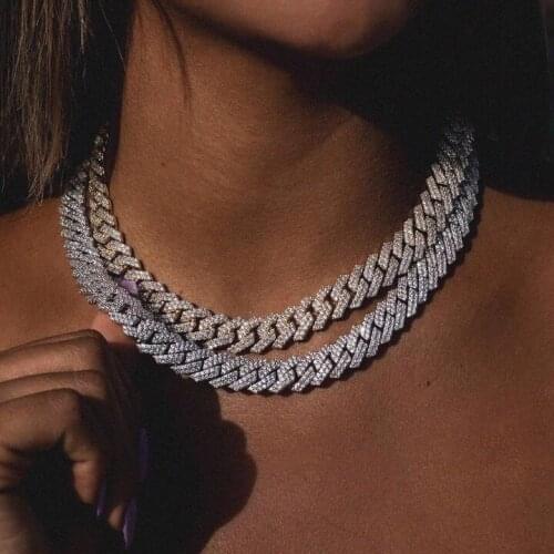 New hip hop Wide band choker Necklaces with white cz paved 12mm Cuban Link Chain fashion Jewelry for Men Women Drop Shipping