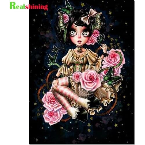 Full 5D DIY Diamond Painting Cartoon Girl Rose Flower Diamond Embroidery Picture of Rhinestone Mosaic Bead Work N2129