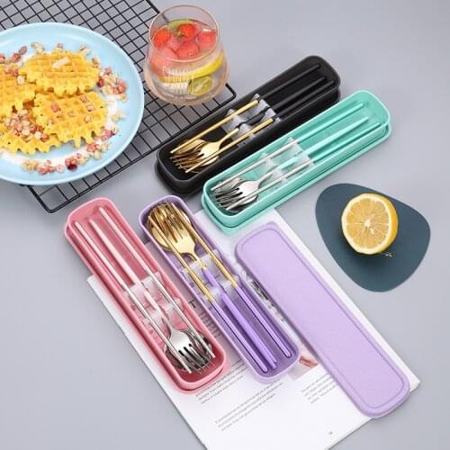 Portable Stainless Steel Cutlery Portuguese Creative Student Outdoor Tableware Reusable Travel CampSpoon Gifts Box Dinnerware