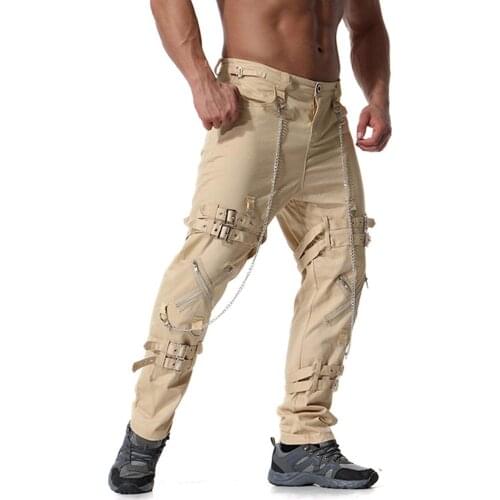 Drop shipping autumn ribbons chains zippers patchwork hip hop cargo pants mens vintage punk sweatpants plus size casual joggers