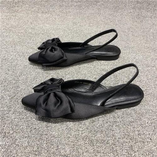 LMCAVASUN Sandals and slippers for womens outer wear 2021 summer new satin bow-knot Baotou flat European goods fairy style fash