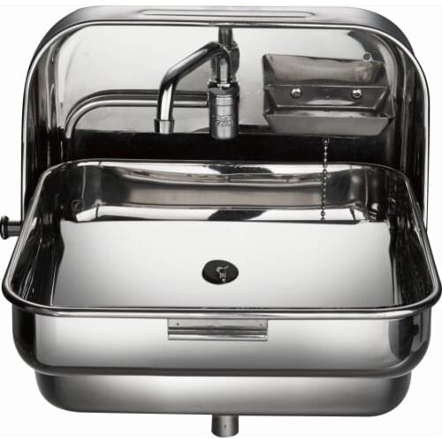 RV Boat SS Folding Sink with Integrated Faucet 370*390*180/375mm GR-595