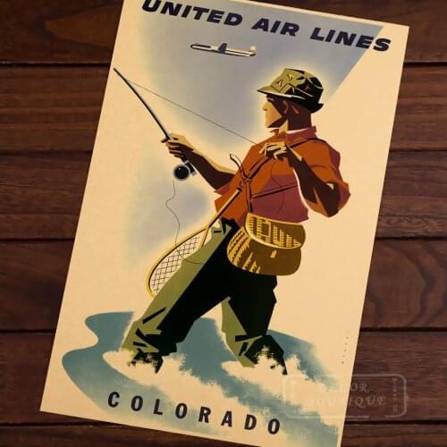 United Air Lines colorado Poster With Text Vintage Poster Decor Online Pictures DIY Wall Sticker Home Bar Posters Decor Gift