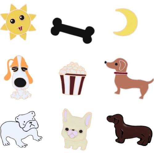Cartoon Brooch Pin For Women Puppy Dog Bone Sun Badge Shirt Clothes Decoration Lapel Pin Men Animals Enamel Pin Jewelry Kid Gift